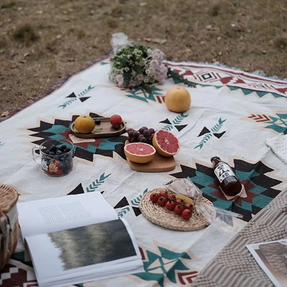 180x180cm Picnic Blanket Thick Moisture-Proof Bohemian Ground Mat for Outdoor Camping Beach - Geometric Pattern - 2