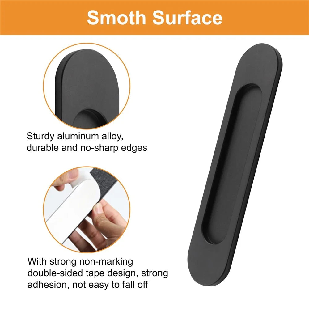 2Pcs Adhesive Door Pull Handles for Sliding Doors Furniture Bathroom Glass Door, Size L - Oval Black - 4