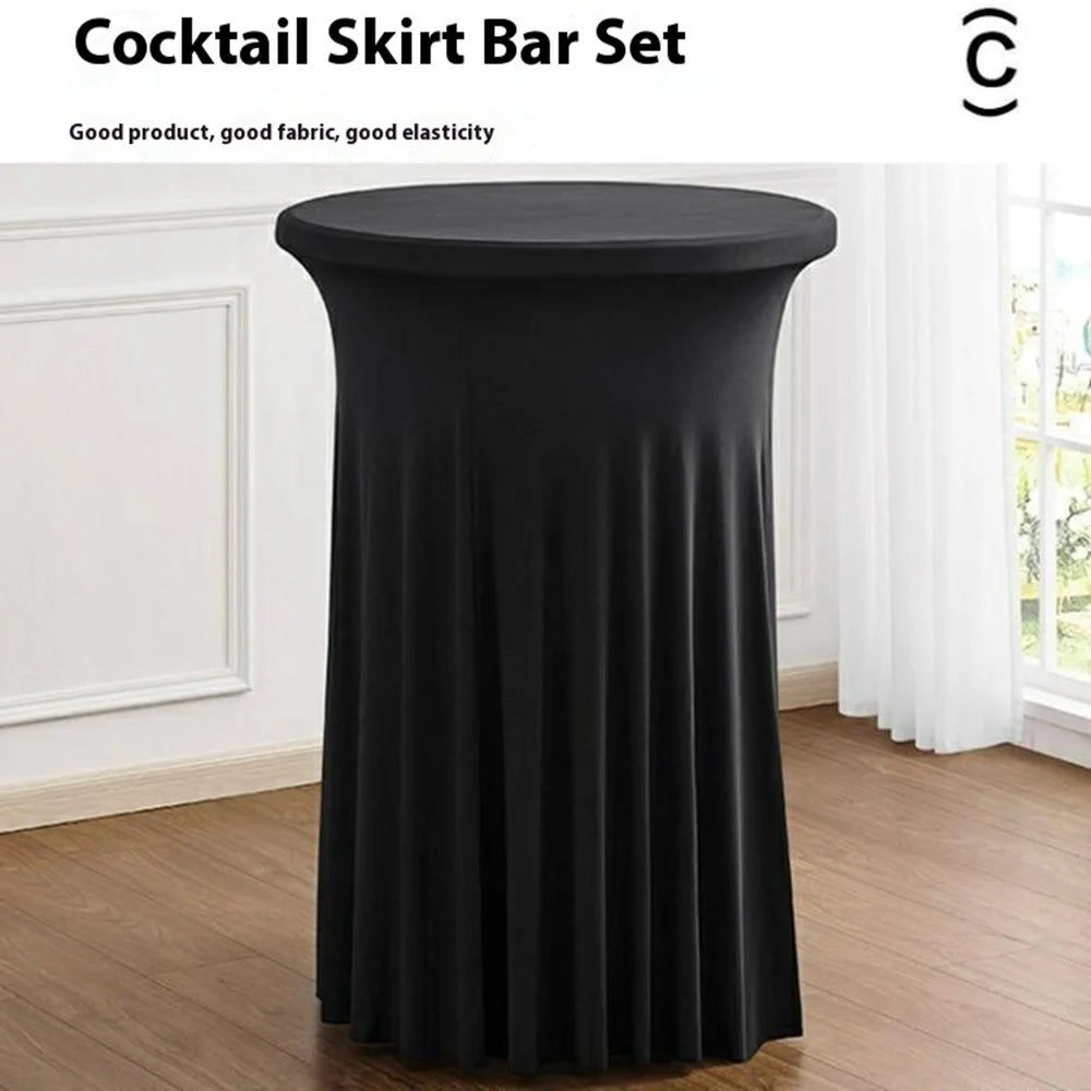 80 x 110cm Elegant Round Cocktail Table Cover for Business Events Solid Color Stretch Skirted Tablecloth - White - 3