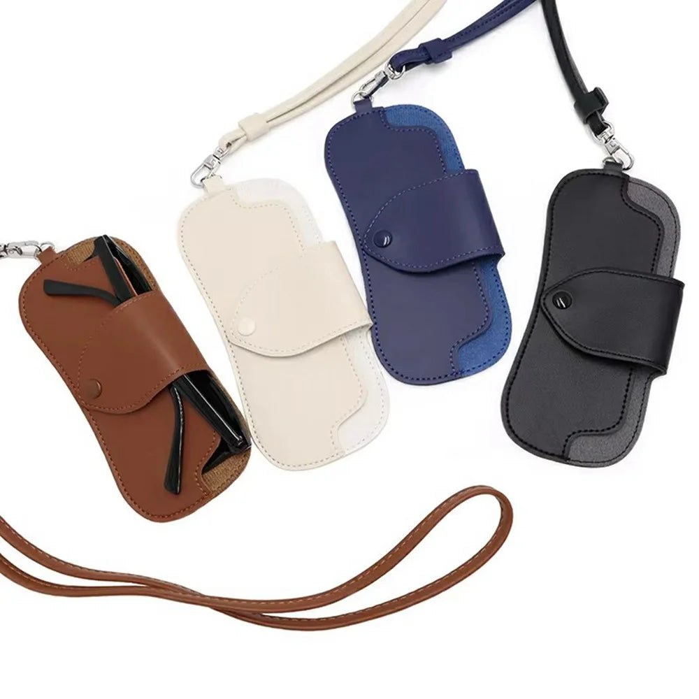 Portable Eyeglass Case Neck Hanging Sunglasses Holder PU Leather Reading Glasses Storage Pouch - Coffee - 7