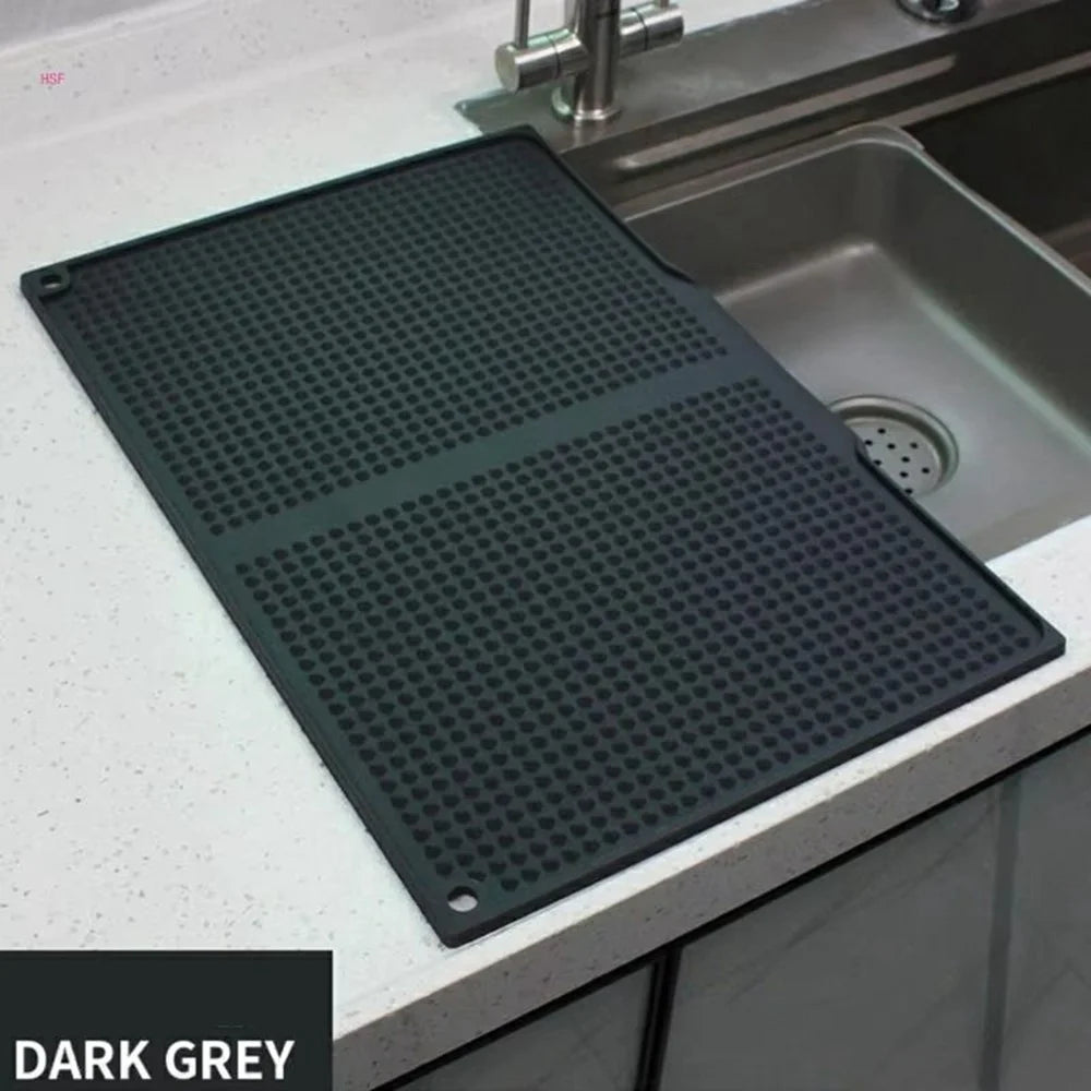 45 x 30cm Silicone Draining Mat Kitchen Heat Resistant Pad Non Slip Striped Countertop Protector - Dark Grey - 4