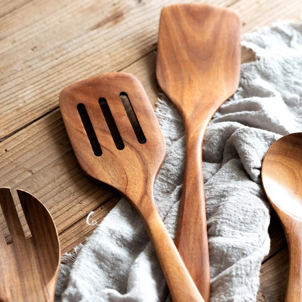 8Pcs / Set Acacia Wood Kitchen Utensil Soup Spoon Spatula Skimmer Spoon Salad Fork Cooking Tools (BPA Free, No FDA) - 7