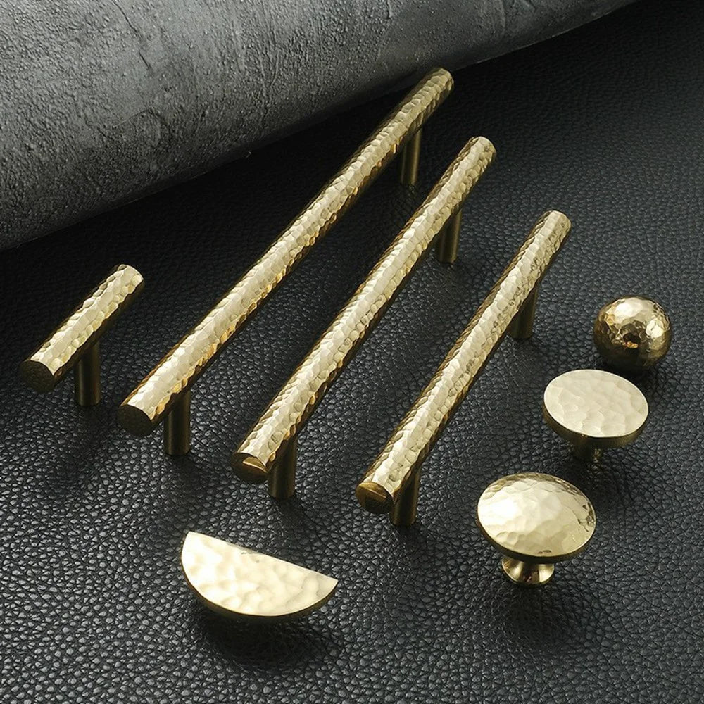 Semicircle Hammered Texture Single Hole Cabinet Handle European Style Drawer Wardrobe Door Brass Pull Knob - 6