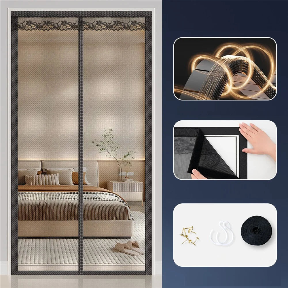 100 x 210cm Anti Mosquito Door Curtain Magnetic Automatic Closing Breathable Mesh Door Screen - Black - 2