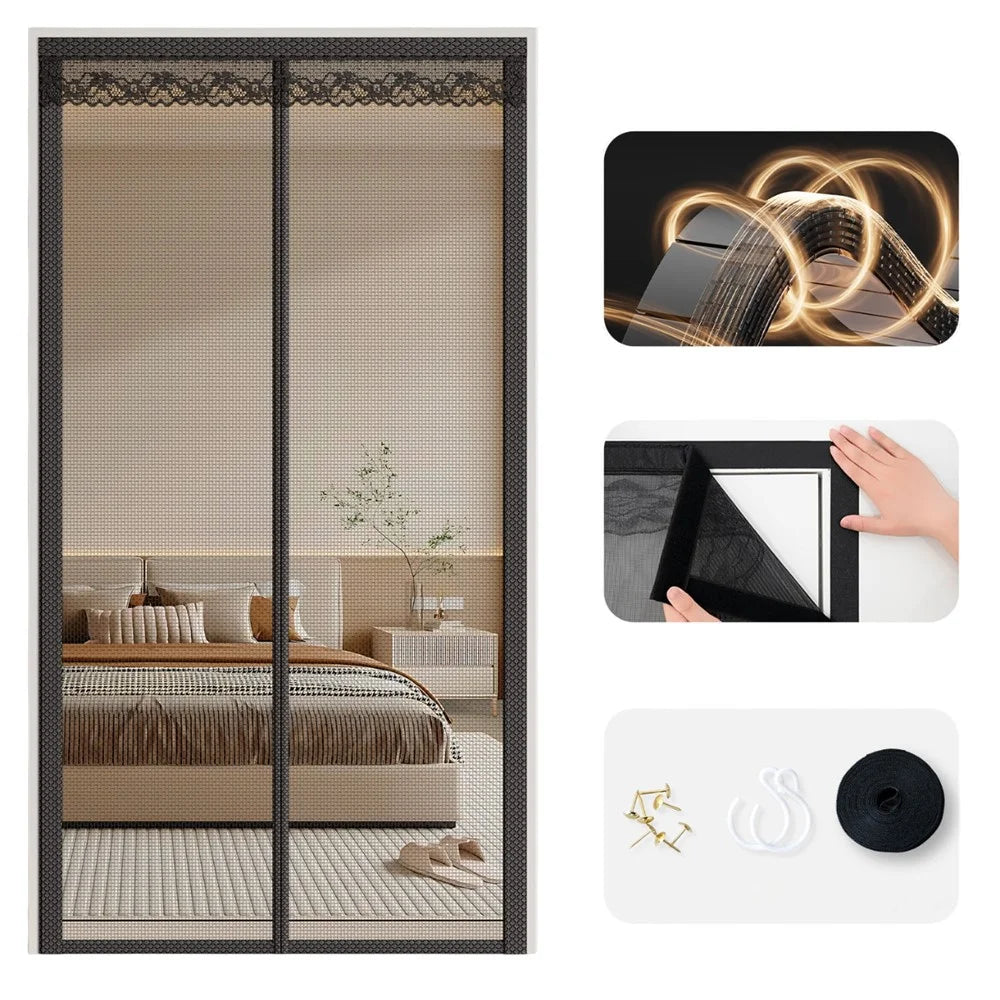 120 x 210cm Anti Mosquito Door Curtain Magnetic Automatic Closing Breathable Mesh Door Screen - Black - 1