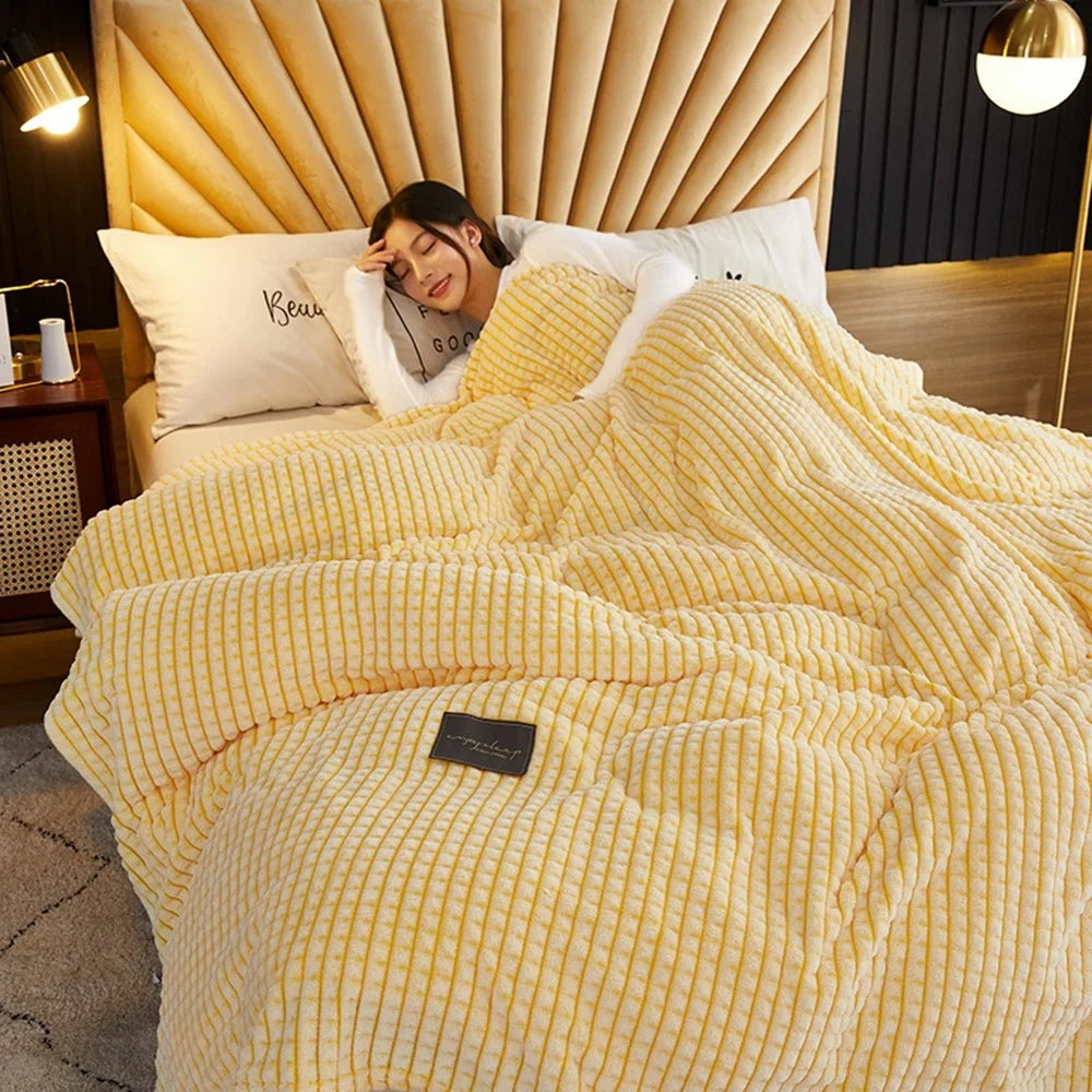 200 x 230cm Ultra Soft Milk Velvet Throw Blanket for Nap Solid Color Office Sofa Cover - Lemon Yellow - 3