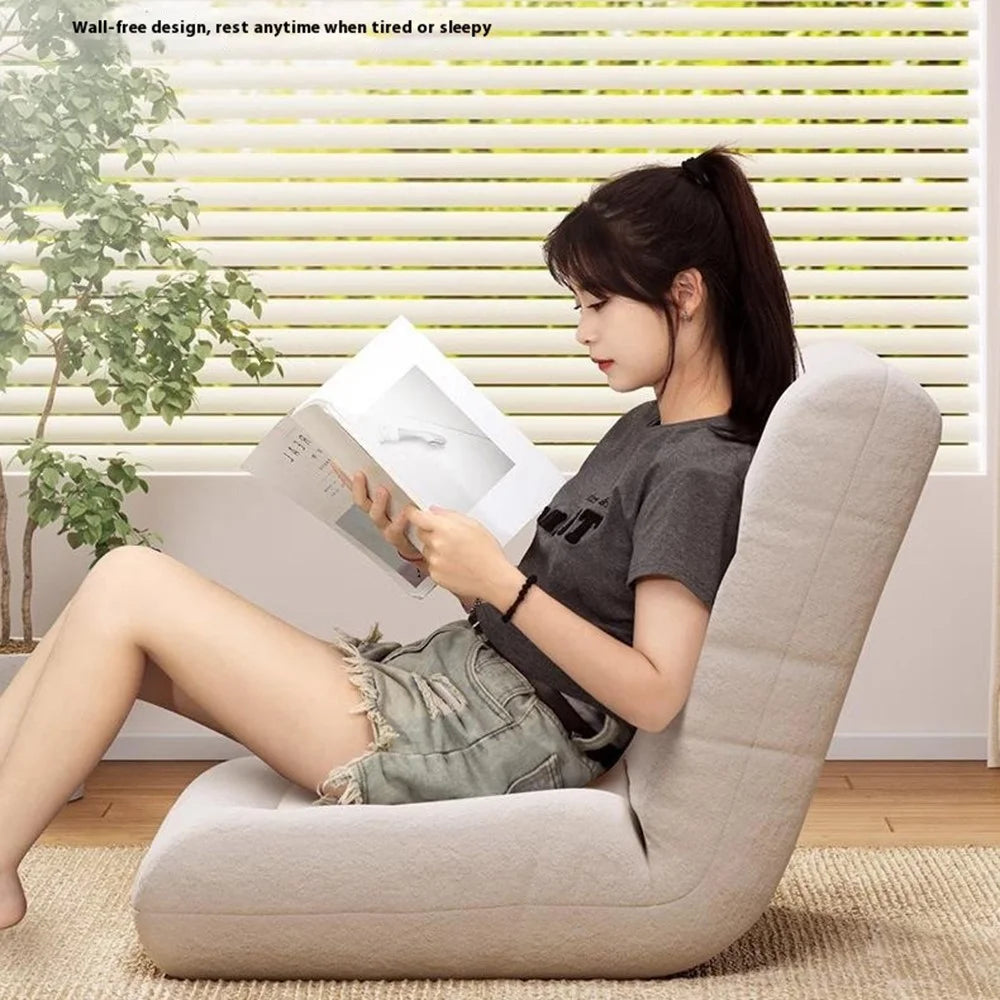 Cotton Linen Foldable Single Sofa Chair Adjustable Backrest Lounge Seat for Balcony Bay Window - Beige - 3