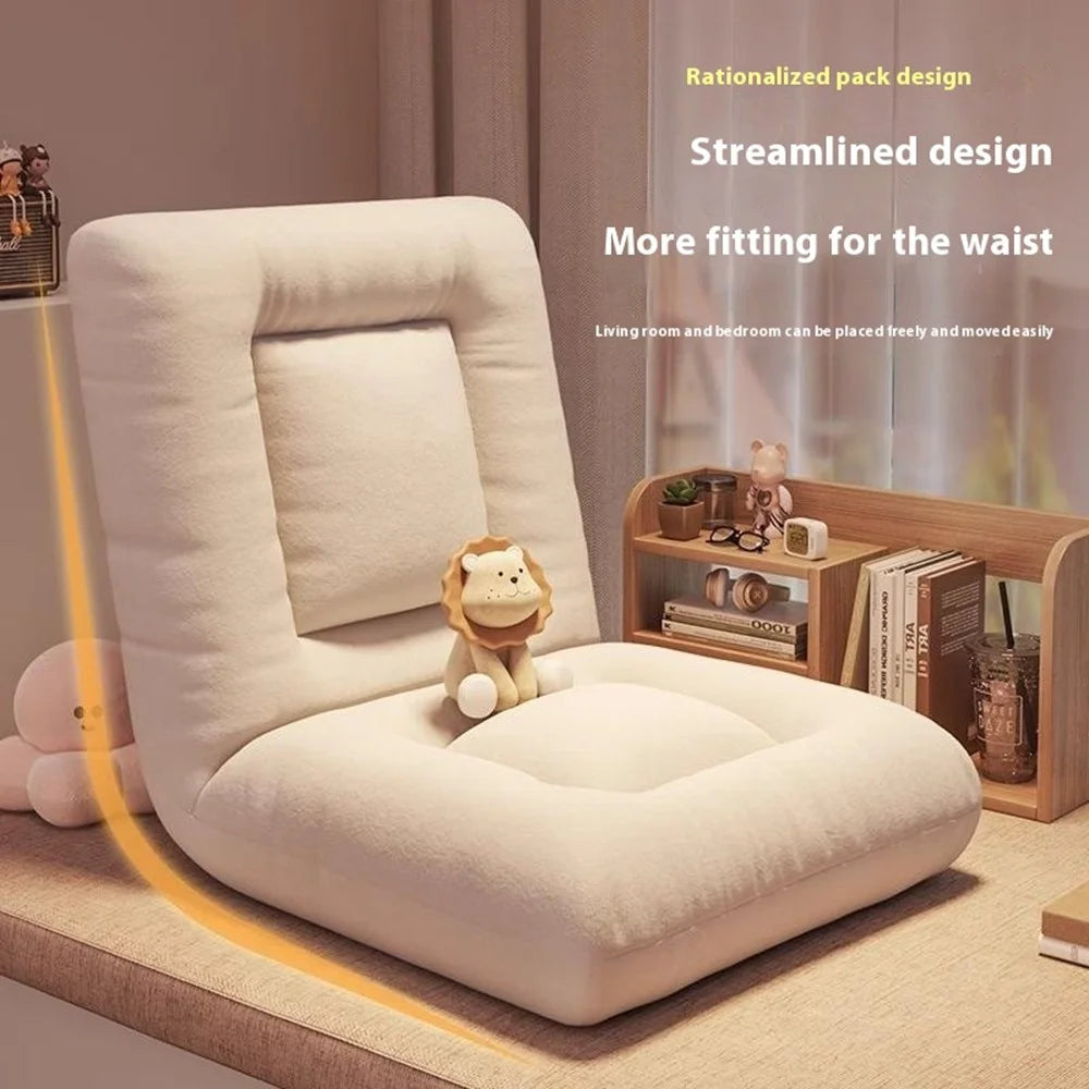 Cotton Linen Foldable Single Sofa Chair Adjustable Backrest Lounge Seat for Balcony Bay Window - Beige - 5