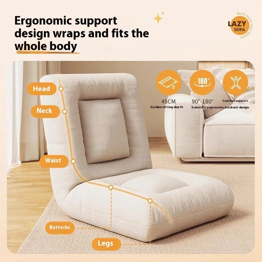 Cotton Linen Foldable Single Sofa Chair Adjustable Backrest Lounge Seat for Balcony Bay Window - Beige - 7