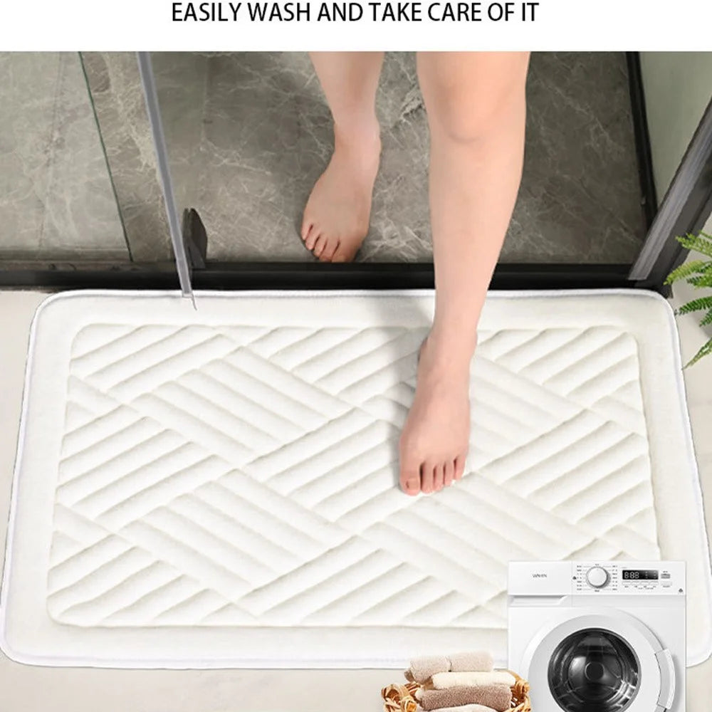 40 x 60cm Coral Fleece Doormat Embossed Memory Foam Bath Mat Non Slip Absorbent Bathroom Rug - Light Grey - 6