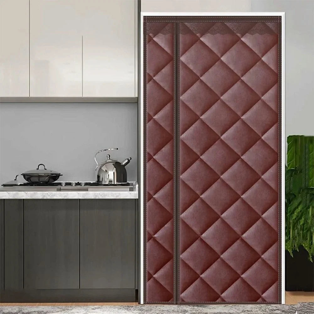 90 x 200cm Side Opening Magnetic Thermal Door Curtain Oxford Fabric Self Adhesive Windproof Doorway Screen - Coffee - 2