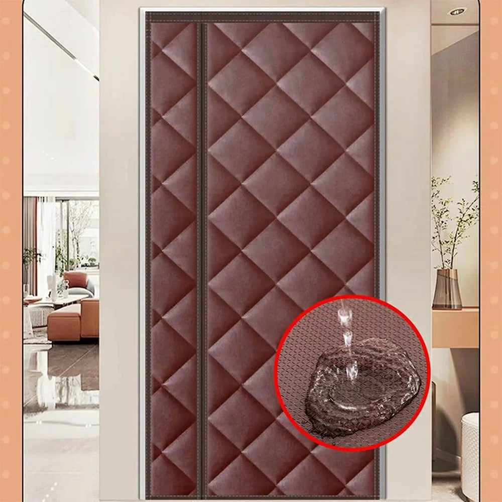 90 x 200cm Side Opening Magnetic Thermal Door Curtain Oxford Fabric Self Adhesive Windproof Doorway Screen - Coffee - 3