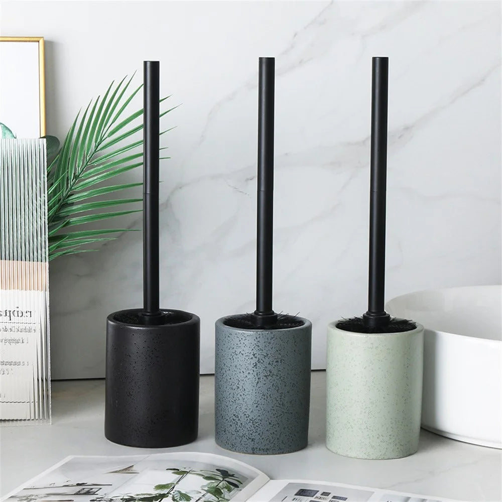 Long Handle Toilet Cleaning Brush with Ceramic Draining Base for Home School Dorm Bathroom - Black - 2
