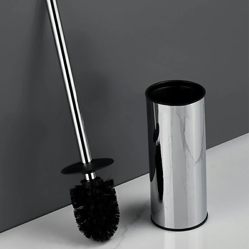 43cm Thickened Stainless Steel Long Handle Toilet Brush with Base Bathroom Cleaning Tool - Silver - 2