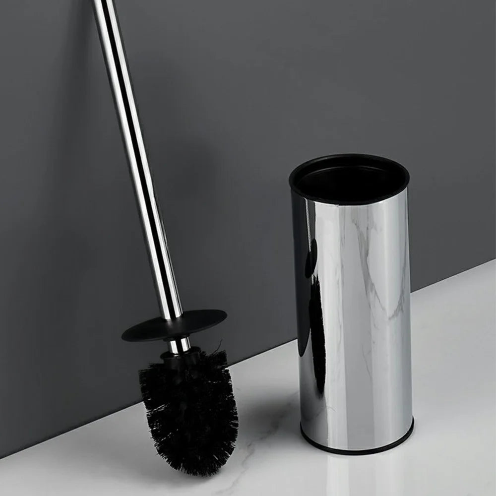 45cm Thickened Stainless Steel Long Handle Toilet Brush with Base Bathroom Cleaning Tool - Silver - 2
