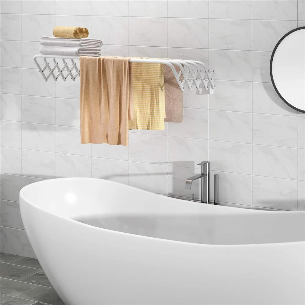 80cm Retractable Wall Mounted Clothes Drying Rack for Balcony Laundry Room Space Saving Folding Towel Hanger - 5