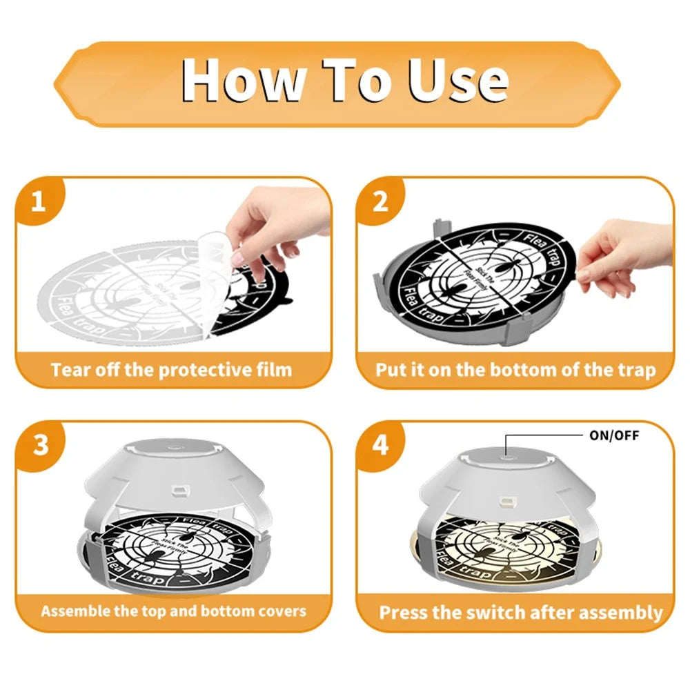 2Pcs Flea Trap Light Rechargeable LED Insect Light Sticky Catcher for Home - 7