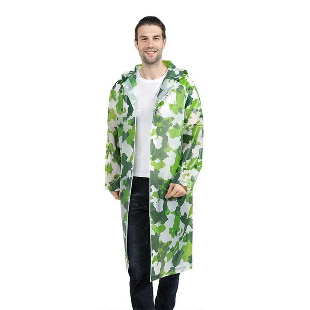MEFINE Adult Hooded Raincoat for Outdoor Hiking Men Women Waterproof EVA Full Body Poncho - Green Camouflage - 1