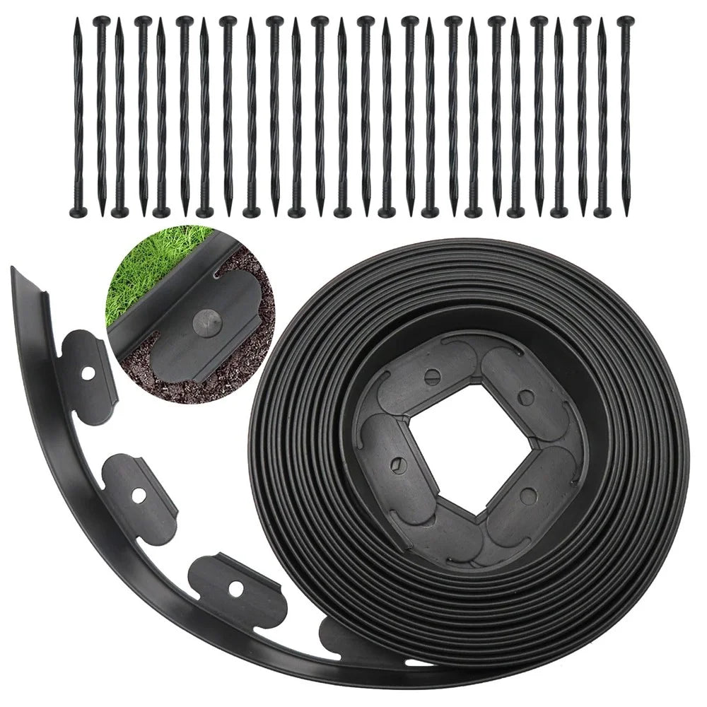Garden Landscape Edging Length: 10m, 10cm x5cm Lawn Edging Border L-Shaped Barrier with 30PCS Stakes - Black - 1