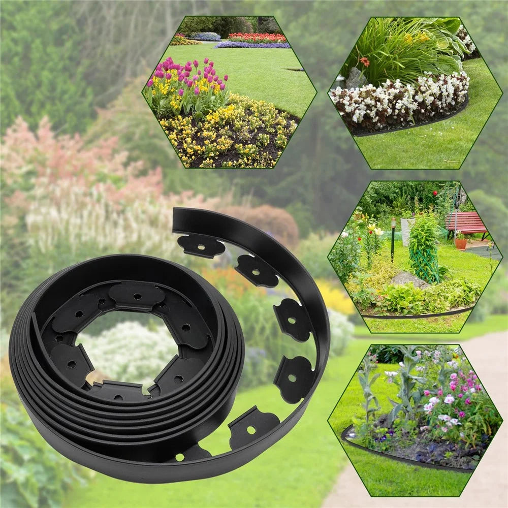 Garden Landscape Edging Length: 10m, 10cm x5cm Lawn Edging Border L-Shaped Barrier with 30PCS Stakes - Black - 2