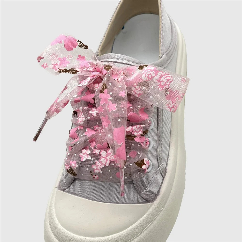 120cm Floral Print Transparent Organza Shoelaces for Sneakers / Casual Shoes / Athletic Shoes - Light Pink - 1