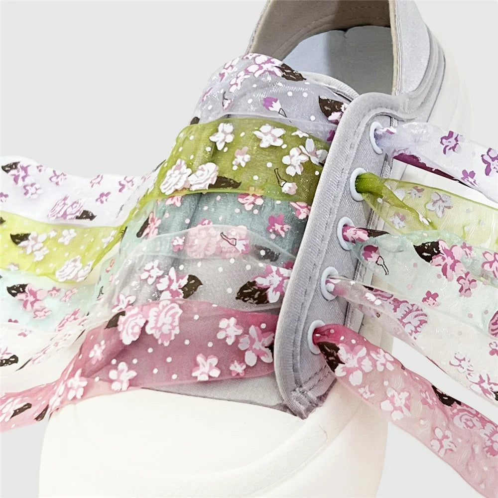 120cm Floral Print Transparent Organza Shoelaces for Sneakers / Casual Shoes / Athletic Shoes - Light Pink - 3