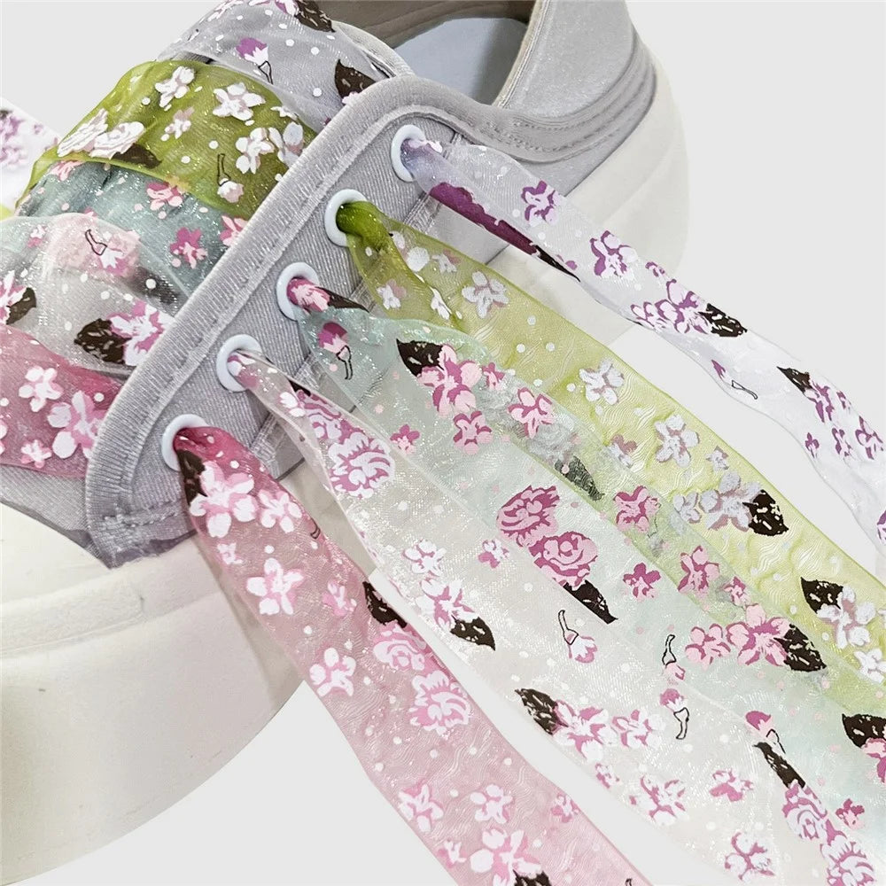 120cm Floral Print Transparent Organza Shoelaces for Sneakers / Casual Shoes / Athletic Shoes - Light Pink - 4