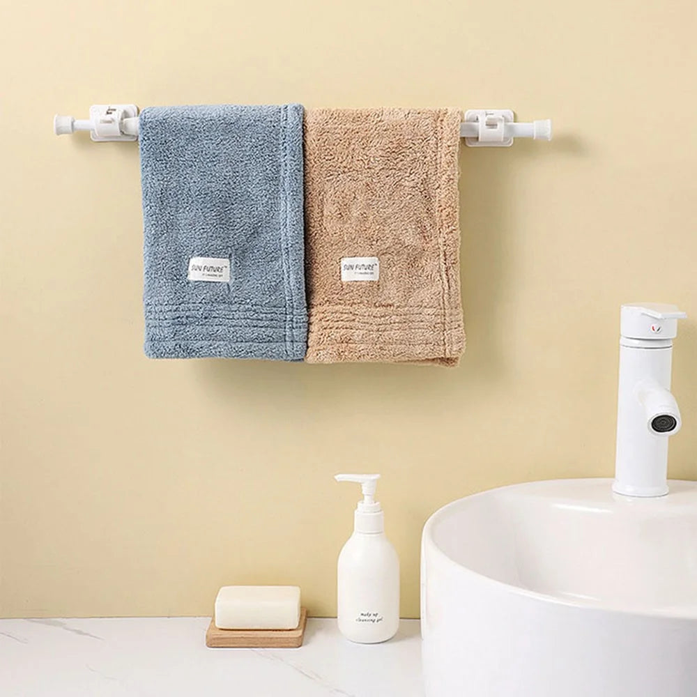 60-110CM Telescopic Tension Rod Towel Curtain Rod Wardrobe Bathroom Clothes Hanger Pole with 2 Rod Holder Hooks - White - 5