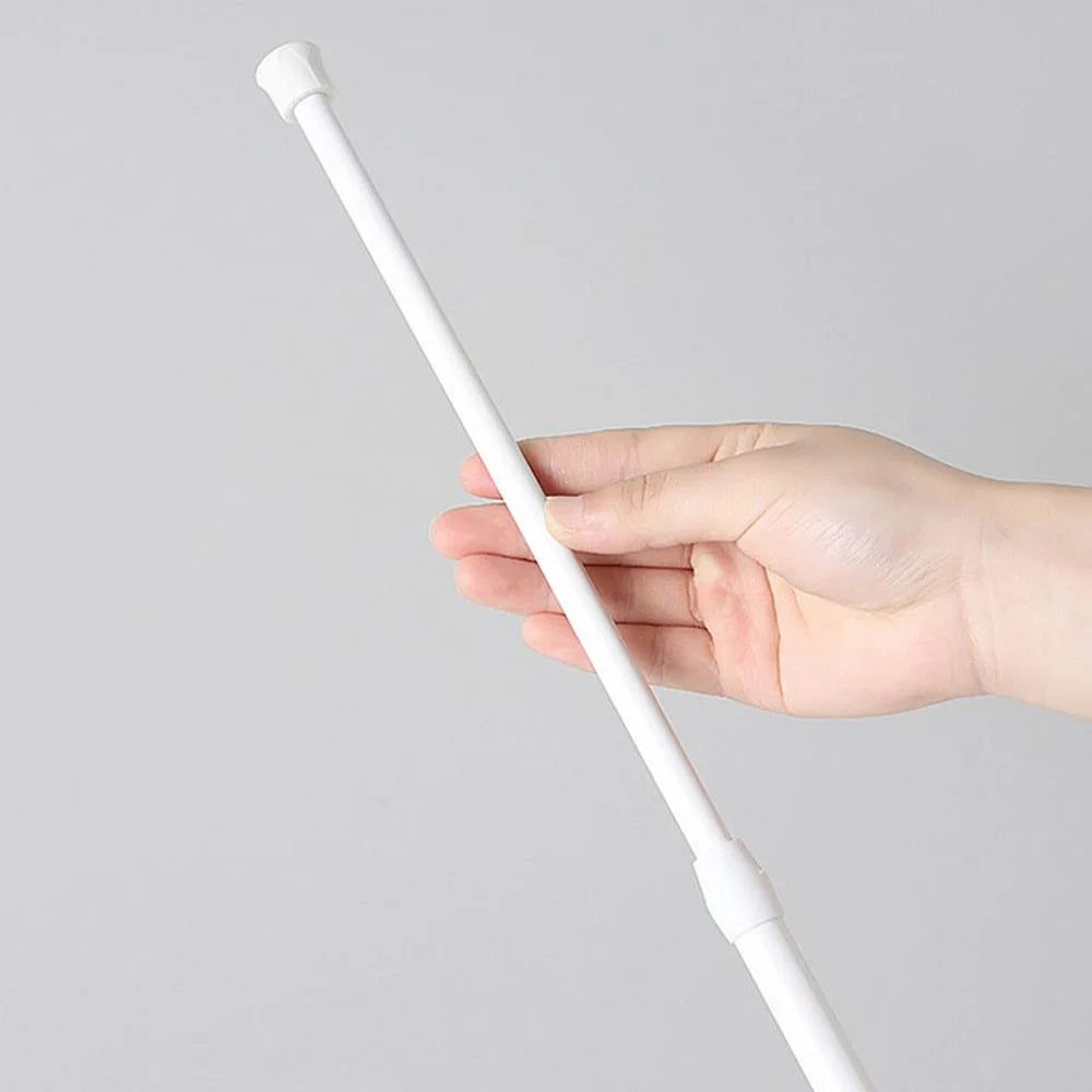 60-110CM Telescopic Tension Rod Towel Curtain Rod Wardrobe Bathroom Clothes Hanger Pole with 2 Rod Holder Hooks - White - 7