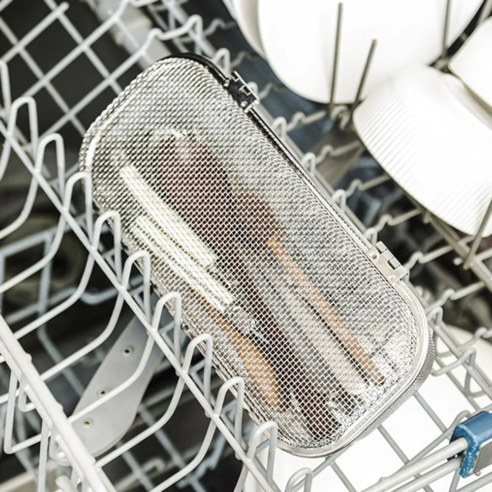 SUS304 Small Dishwasher Cutlery Storage Basket Rust Resistant Fast Drainage Cutlery Sterilizing Basket - Silver - 7