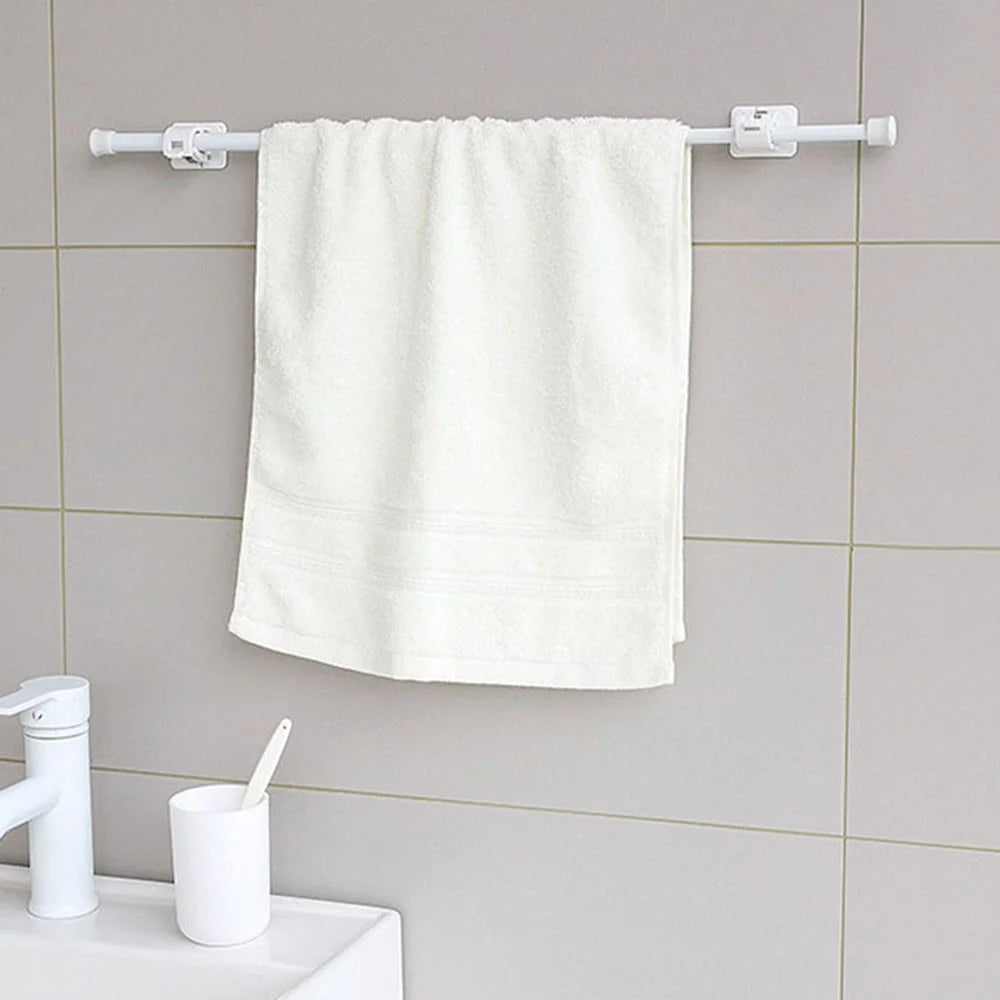 40-70CM Bathroom Towel Curtain Rod Telescopic Expandable Tension Rod Wardrobe Clothes Hanger Pole with 2 Rod Holder Hooks - White - 3