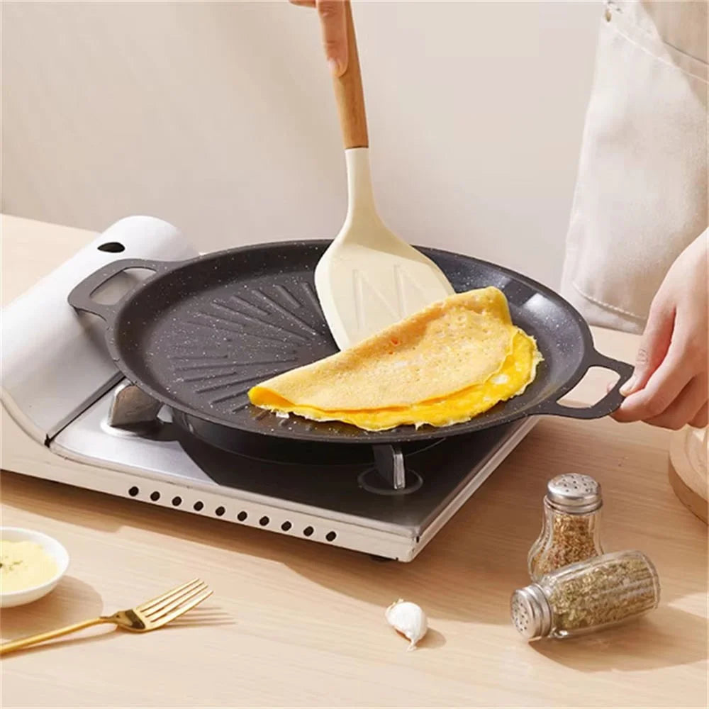 32cm Thickened Maifanite Non Stick Grill Pan Quick Heat Conduction Baking Tray Even Heat Distribution - Black - 6