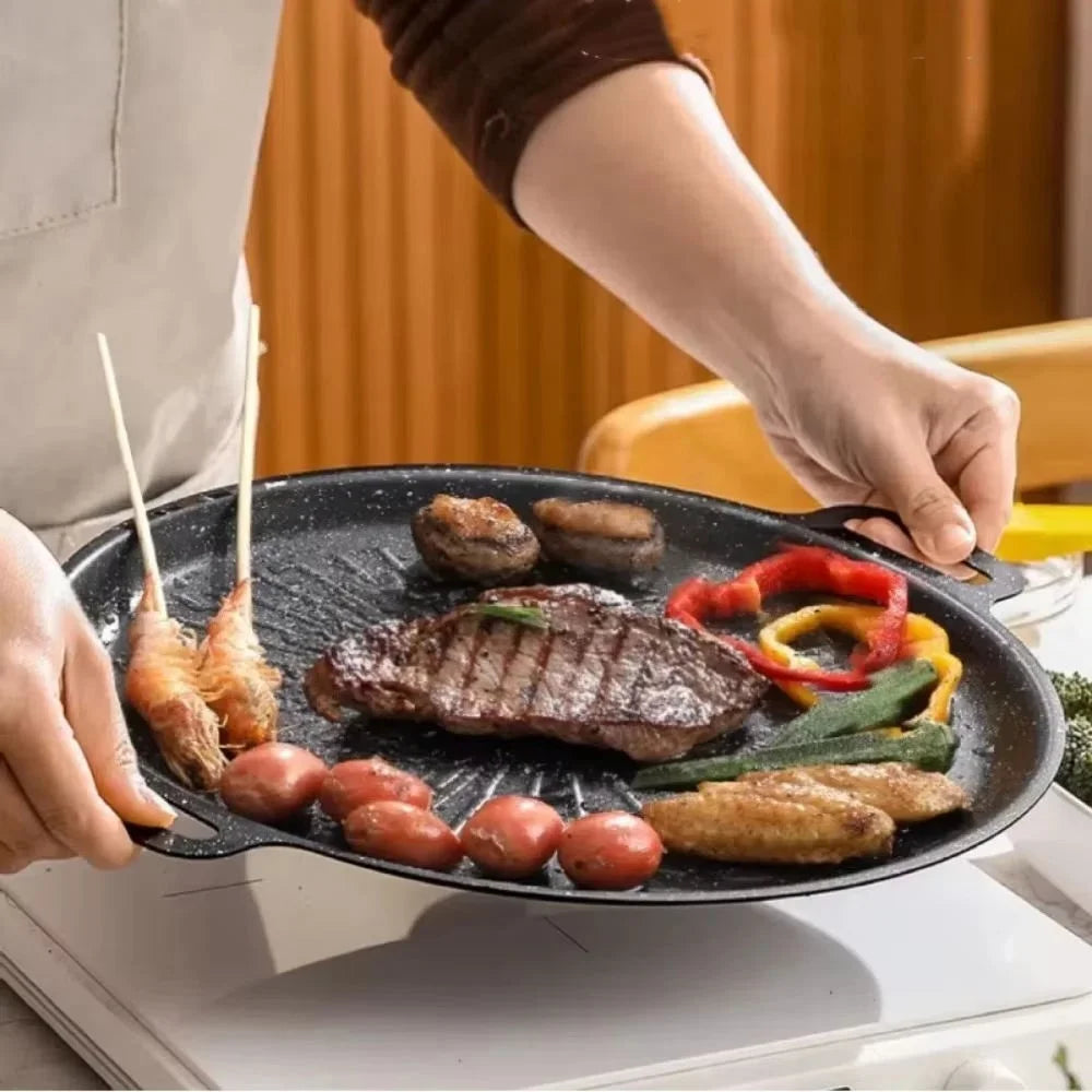 32cm Thickened Maifanite Non Stick Grill Pan Quick Heat Conduction Baking Tray Even Heat Distribution - Black - 7
