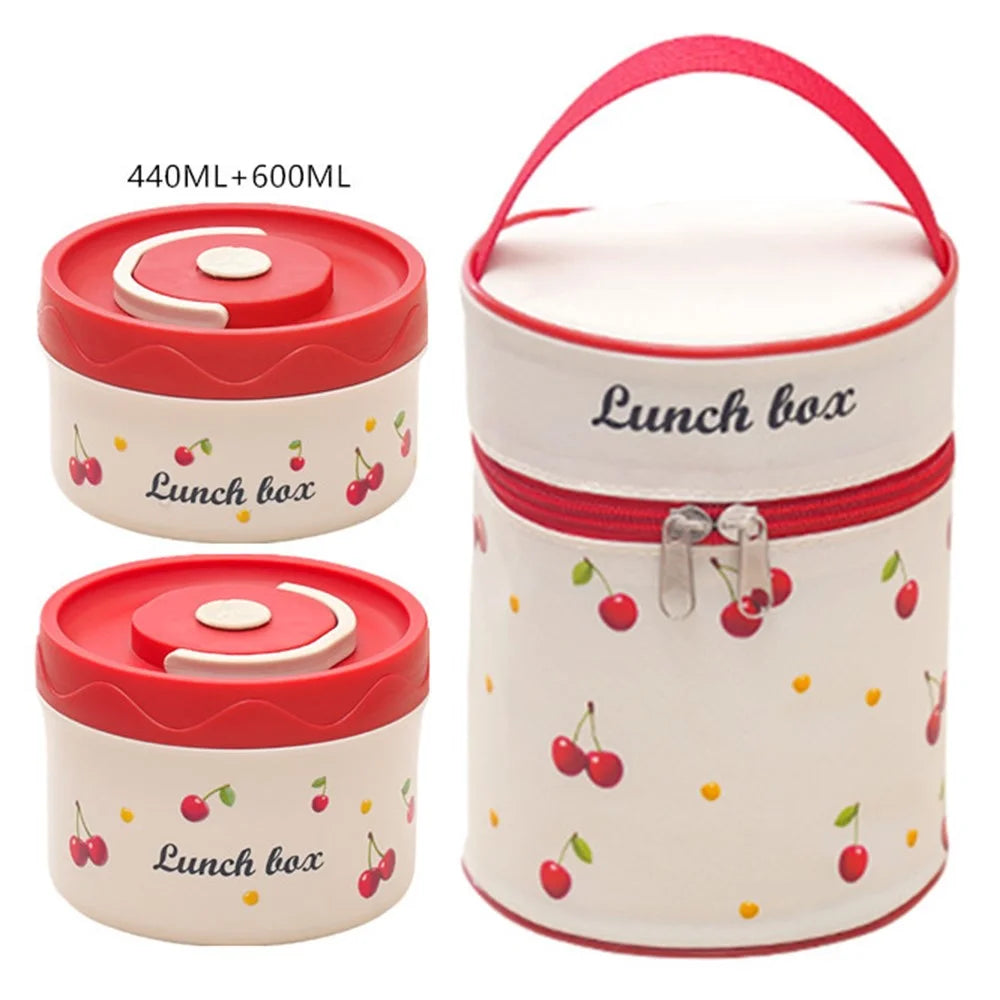 316 Stainless Steel Lunch Box Set with 440ML + 600ML + Insulated Bag Microwave Safe Leak Proof for Students / Office Workers (No FDA) - 1