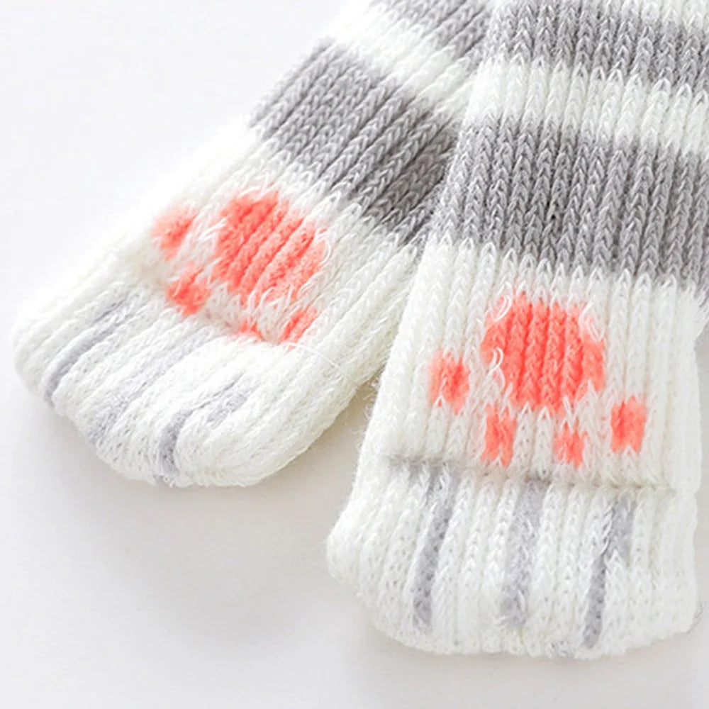 4PCS Cute Cat Claw Pattern Chair Leg Floor Protectors Covers Furniture Feet Pads Table Leg Protectors Caps to Prevent Scratch and Noise - Grey Stripe - 6