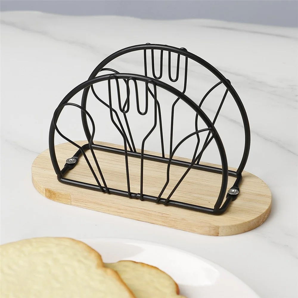 Creative Tabletop Napkin Holder Stand Hollow Knife Fork Spoon Shape Iron Tissue Dispenser for Restaurant Cafe Bar - 3