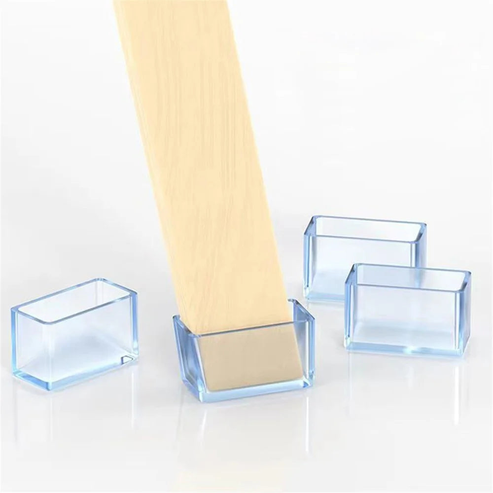 4Pcs / Set 25*38mm Rectangular Chair Leg Protectors Clear Rubber Furniture Leg Covers Caps Table Feet Pads - 2