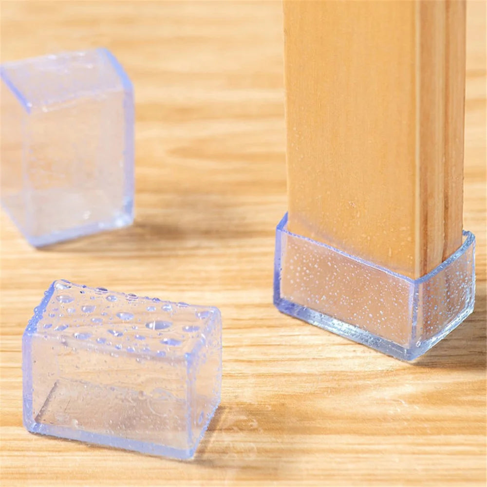 4Pcs / Set 25*38mm Rectangular Chair Leg Protectors Clear Rubber Furniture Leg Covers Caps Table Feet Pads - 3