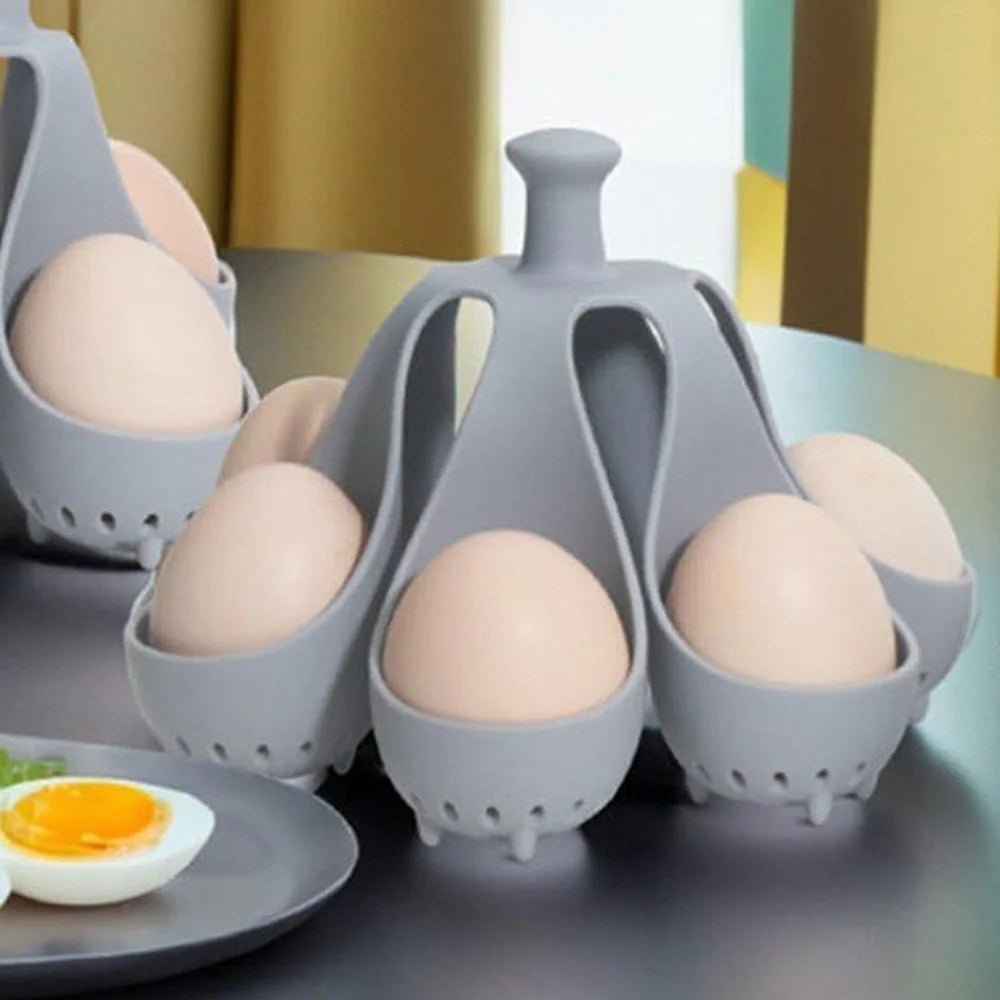 Creative Silicone Eggs Cooker Even Heating Boiled Egg Maker with Drainage Holes Storage Tray for 6 Eggs - 3