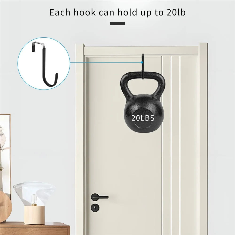 4Pcs Carbon Steel Over The Door Hooks Rustproof Metal Coat Hangers Space-Saving Storage Hooks for Home Bedroom Bathroom Kitchen - Black - 4