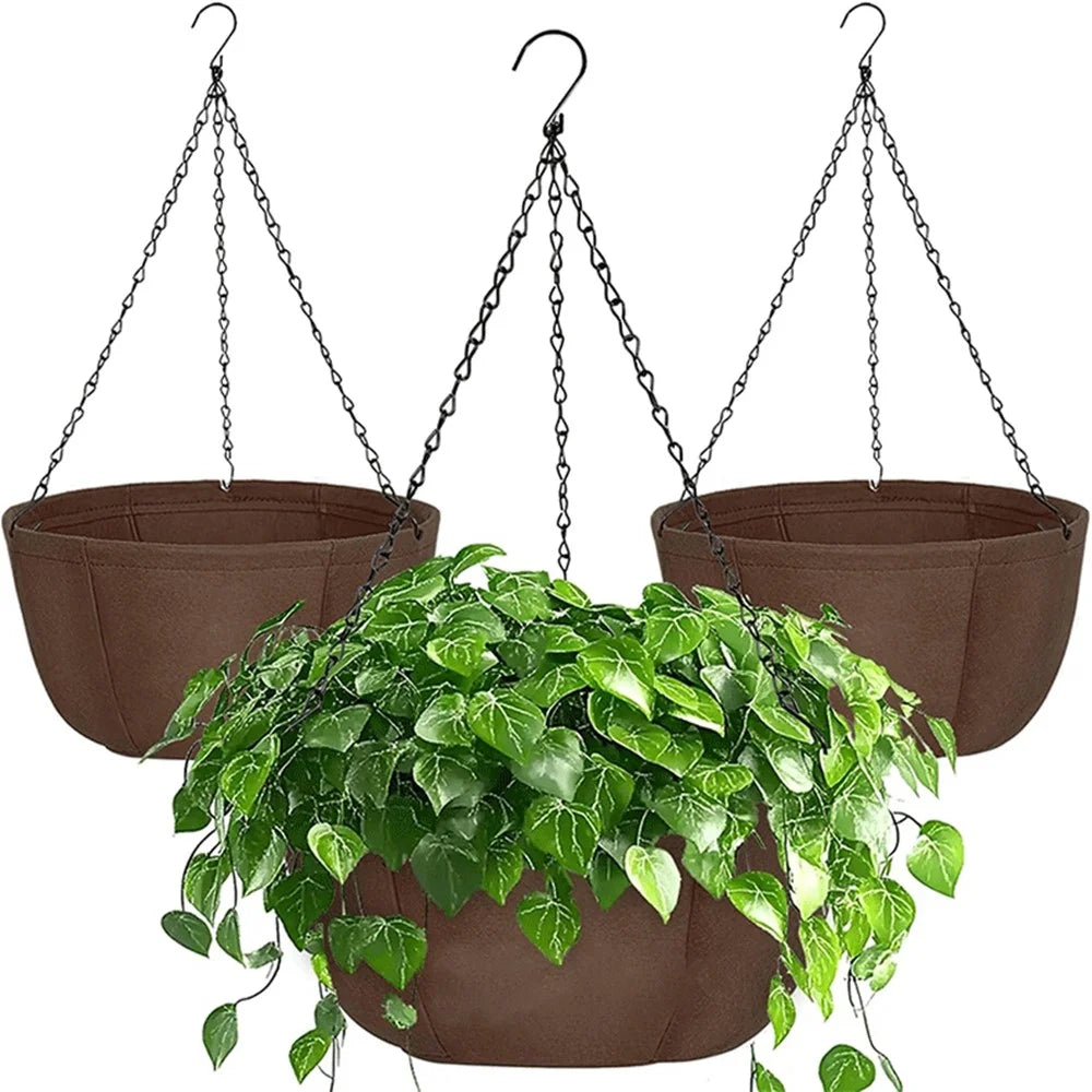 3Pcs 12 inch Outdoor Hanging Plant Pot Breathable Drainage Hanging Basket with Chain for Balcony Decoration - 1