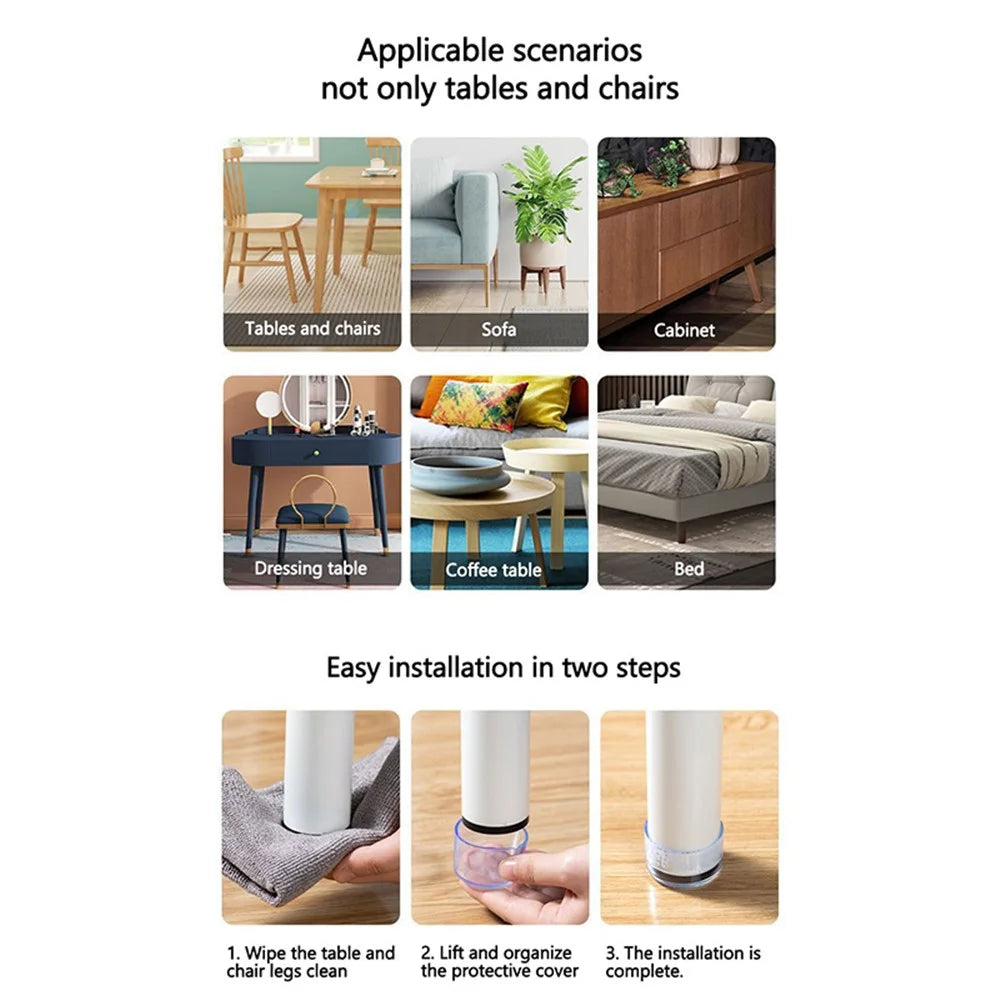 4Pcs / Set 60mm Round Furniture Legs Feet Pad Clear Rubber Floor Protector Chair Leg Caps Anti-slip Table Leg Socks - 7