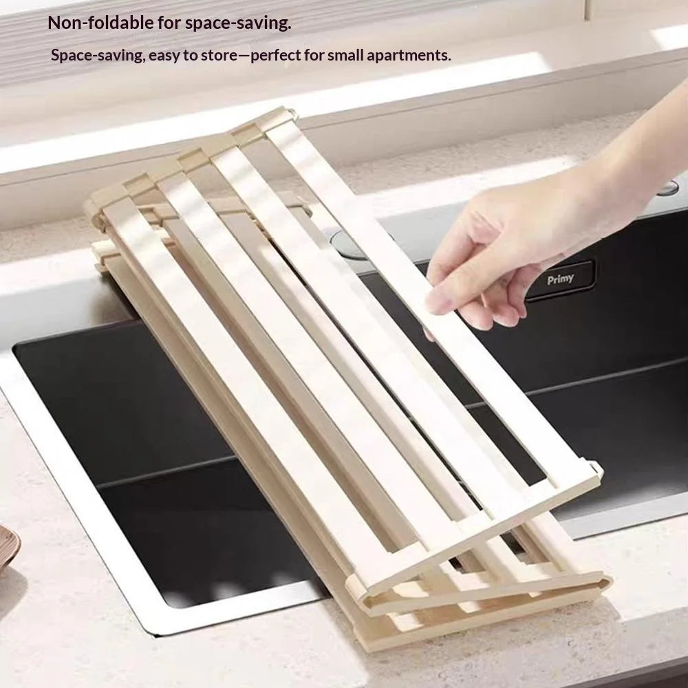 60 x 34.5cm Over Sink Dish Drying Rack Foldable Drainer Shelf Space Aluminum Roll Up Mat Kitchen Organizer - Grey - 7