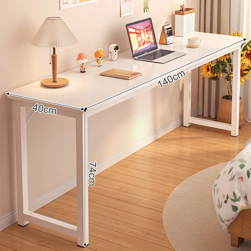 140 x 40cm Single Layer Narrow Desk Home Office Table Compact Workstation for Bedroom / Study - White - 1
