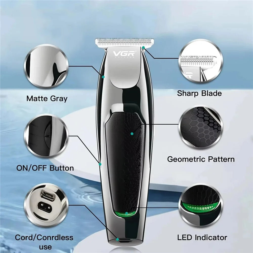 VGR V-030 Professional Hair Clipper USB Rechargeable Electric Hair Trimmer with 1 / 2 / 3 / 4 / 5mm Guide Combs - Black - 3