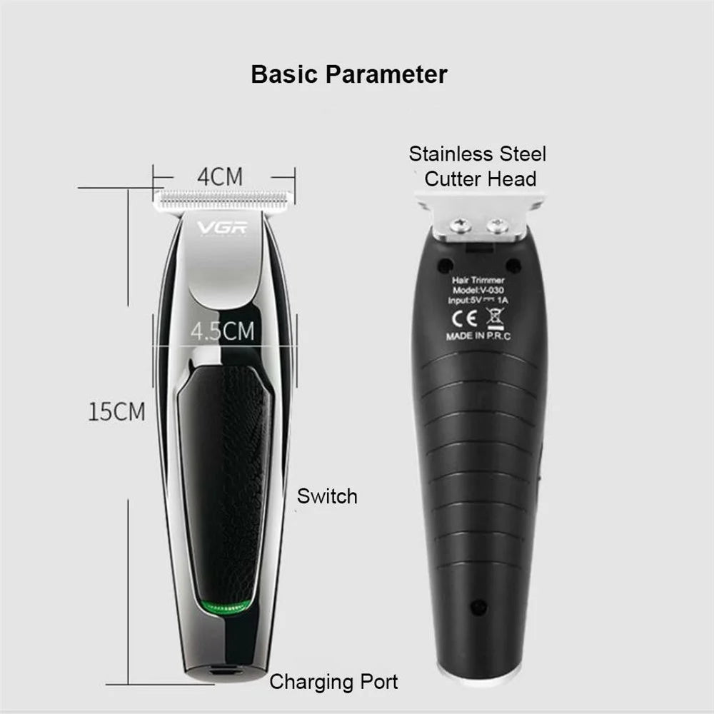 VGR V-030 Professional Hair Clipper USB Rechargeable Electric Hair Trimmer with 1 / 2 / 3 / 4 / 5mm Guide Combs - Black - 7