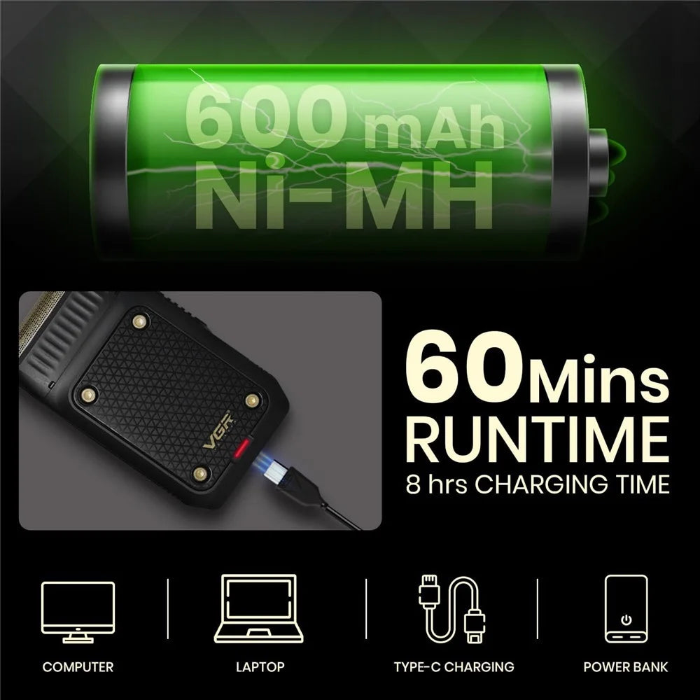 VGR V-353 Mini Electric Shaver for Men USB Rechargeable Portable Reciprocating Razor for Home Travel - Black - 2