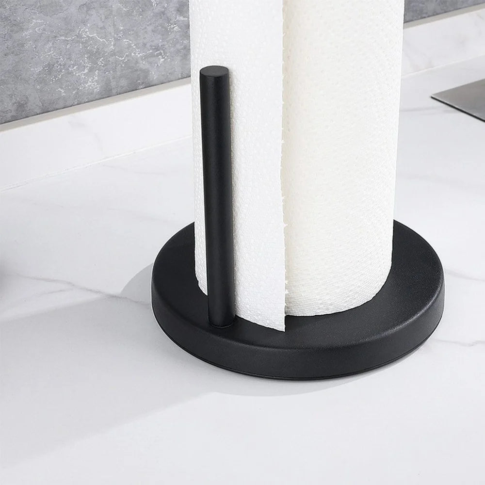 Kitchen Countertop Paper Towel Holder Stainless Steel Vertical Dual Rod Tissue Stand - Black - 6