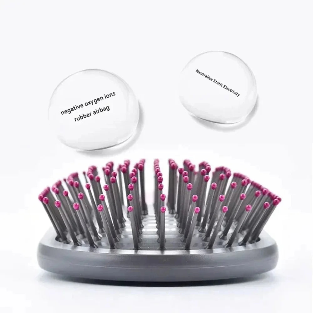 2PCS / Set Air Cushion Hair Brush Scalp Massage Comb Detangling Anti Static with Wide Tooth Comb - Rose - 3