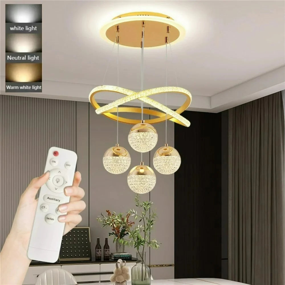 Modern Minimalist LED Crystal Pendant Light Dimmable with Remote Control For Dining Room / Bedroom - Gold - 1